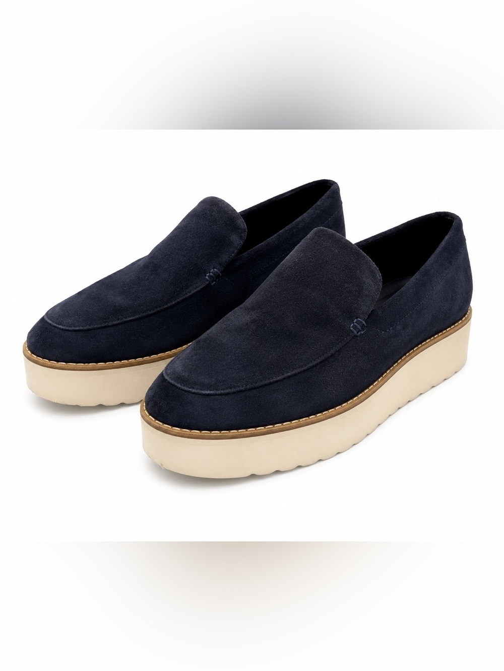 Vince Zeta Navy Suede Platform Lug Sole Loafers Size 8 / 39